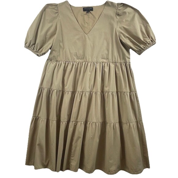 Banana Republic Puff Sleeve Tiered Midi Dress Khaki-Petite M - Picture 2 of 9